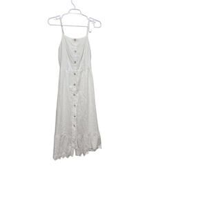 Old Navy Linen Blend Eyelet Button Front Midi Dress XS Ivory Cottagecore